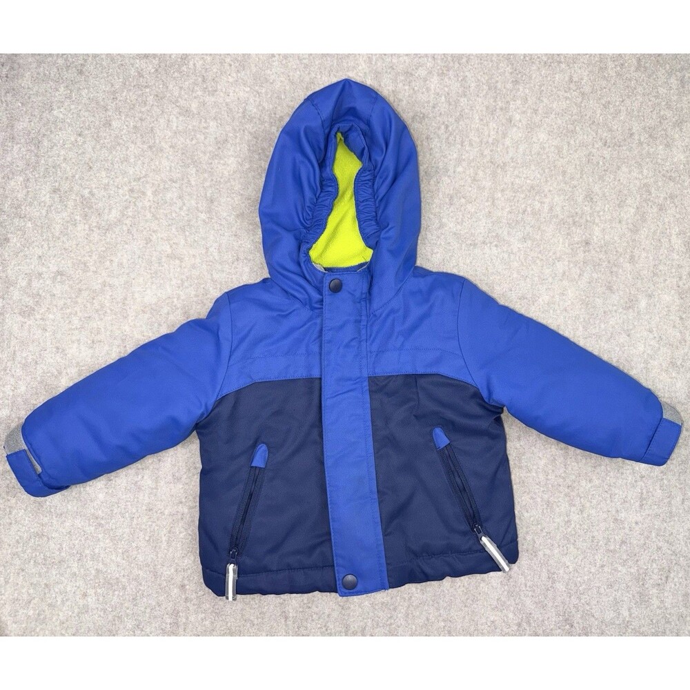 Cat & Jack Boys Size 12M Blue Puffer Coat With Hood Double Zip Removable Fleece